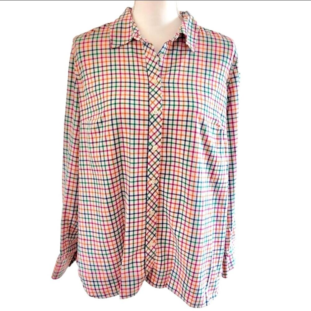 Talbots brushed cotton flannel multicolor window pane plaid button up sz L